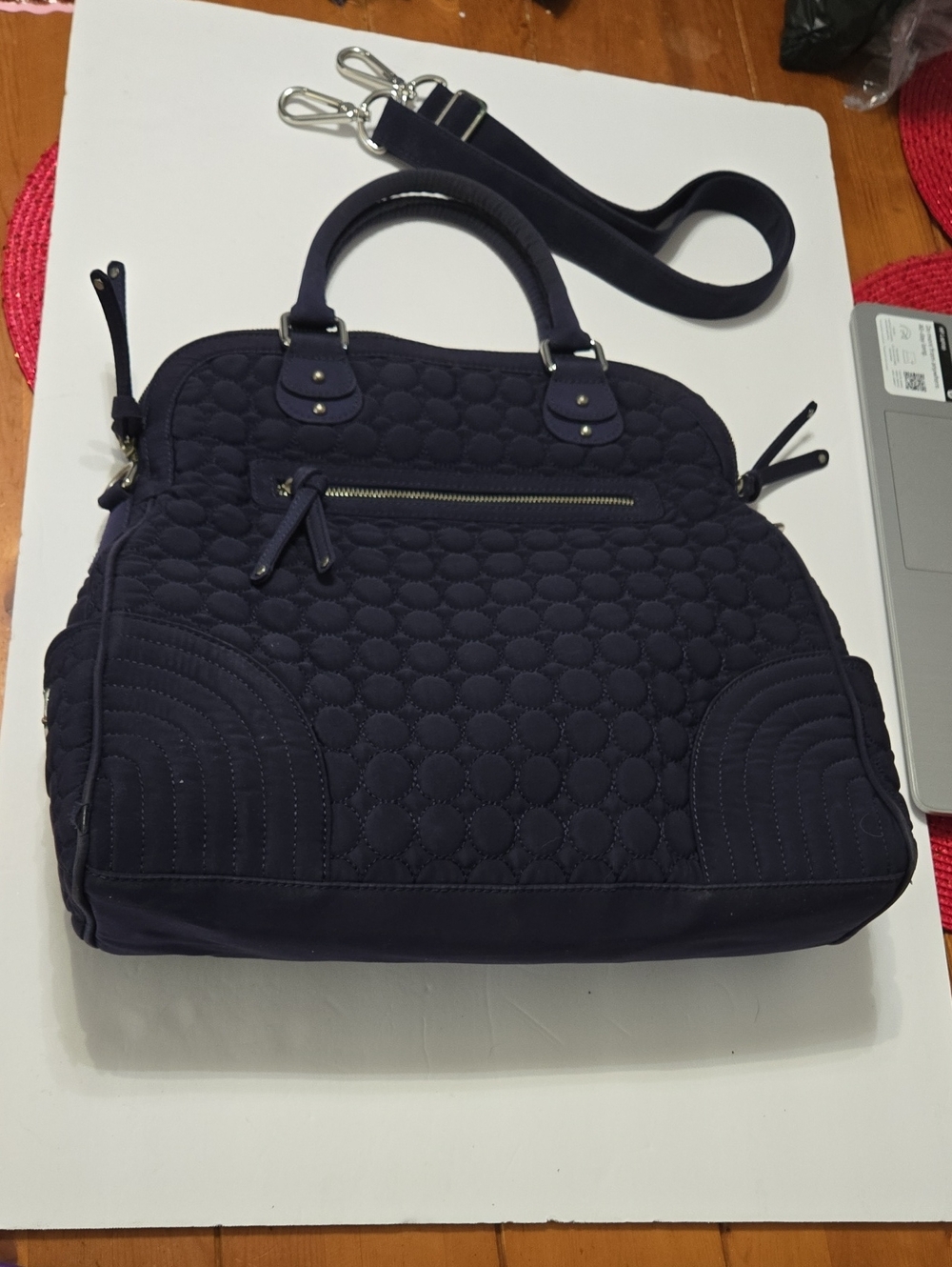 Vera Bradley Dark Navy Quilted Circles Shoulder Bag Adjustable Strap 5 Pockets